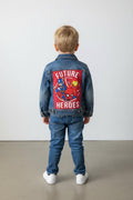 Upcycled Toddler Denim Jacket 3T – Superhero Back Patch | One of a Kind Kids Jean Jacket
