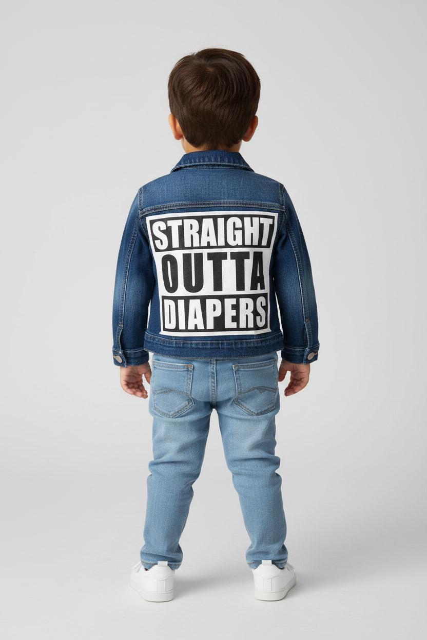 Straight Outta Diapers Jacket | 4T Toddler Denim Jacket Funny Baby Gift