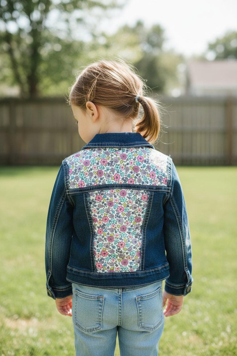 Upcycled Toddler Denim Jacket 5T – Handmade Floral Inset