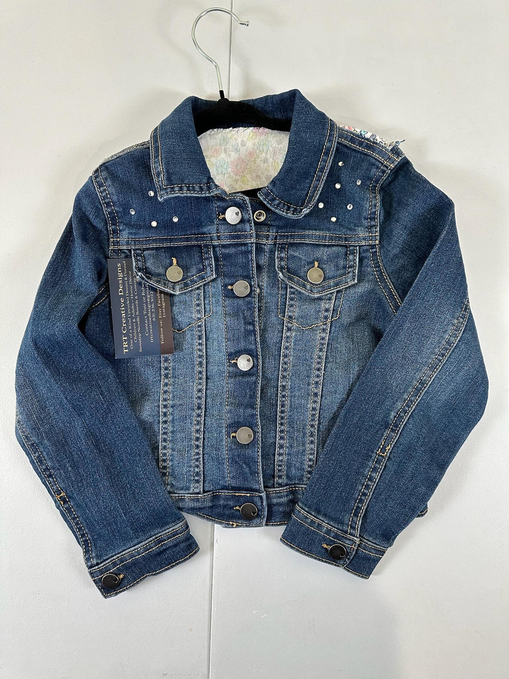 Upcycled Toddler Denim Jacket 5T – Handmade Floral Inset