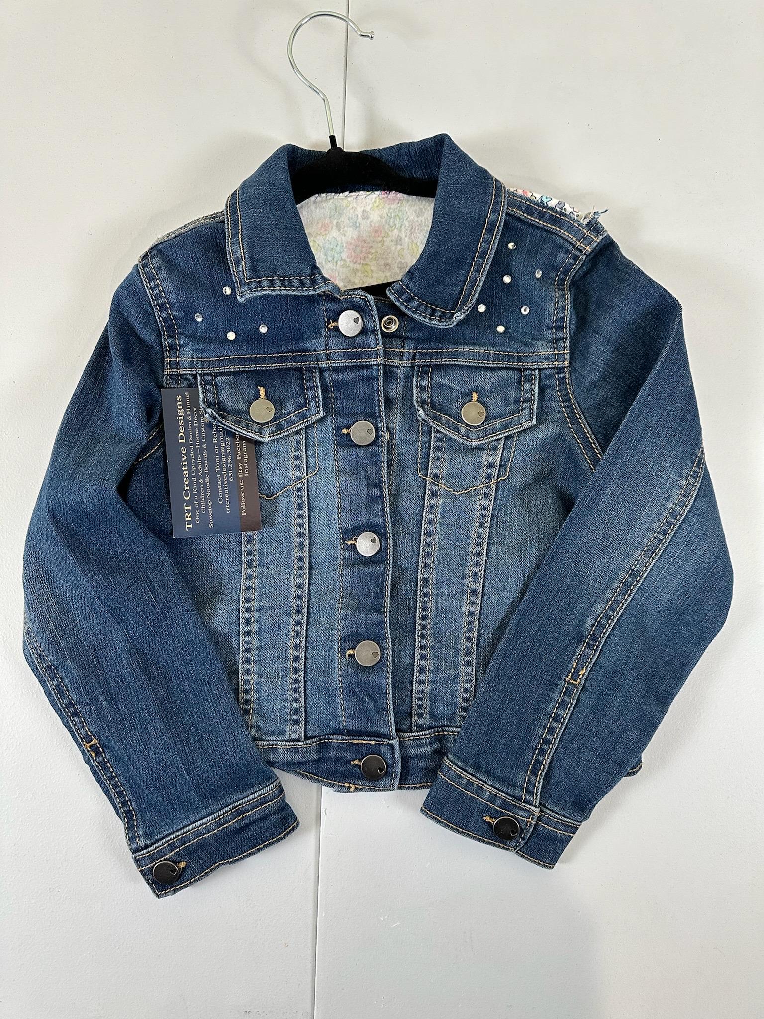 Upcycled Toddler Denim Jacket 5T – Handmade Floral Inset
