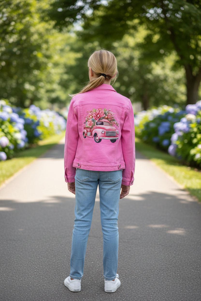 Girls Pink Denim Jacket (Youth 14/16) | Floral Truck, Cottagecore Style