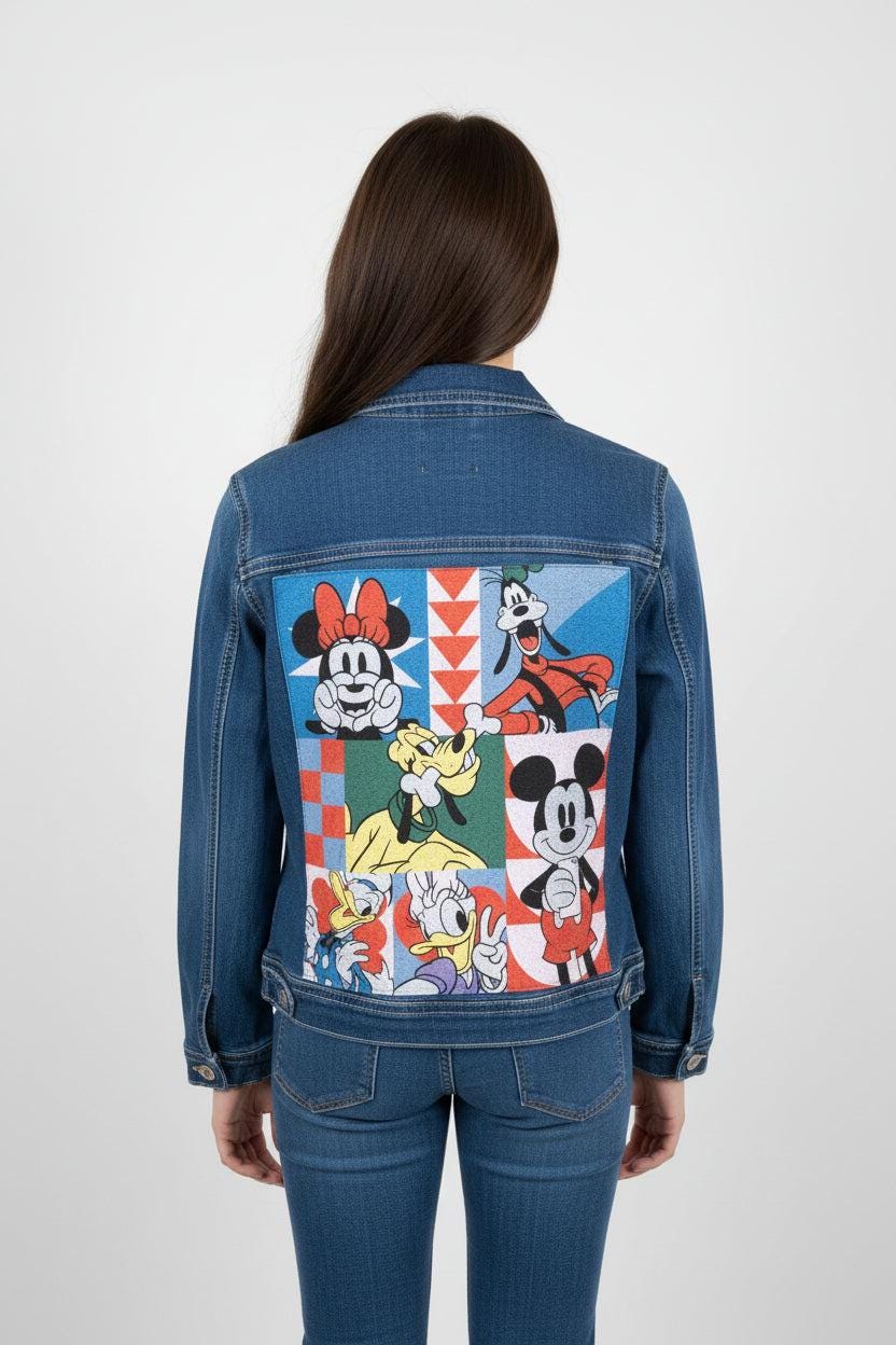 Disney inspired Upcycled Youth Denim Jacket 14/16 | Deconstructed Jean Jacket | Disney-inspired Character Patch Jacket | Vintage Kids Denim