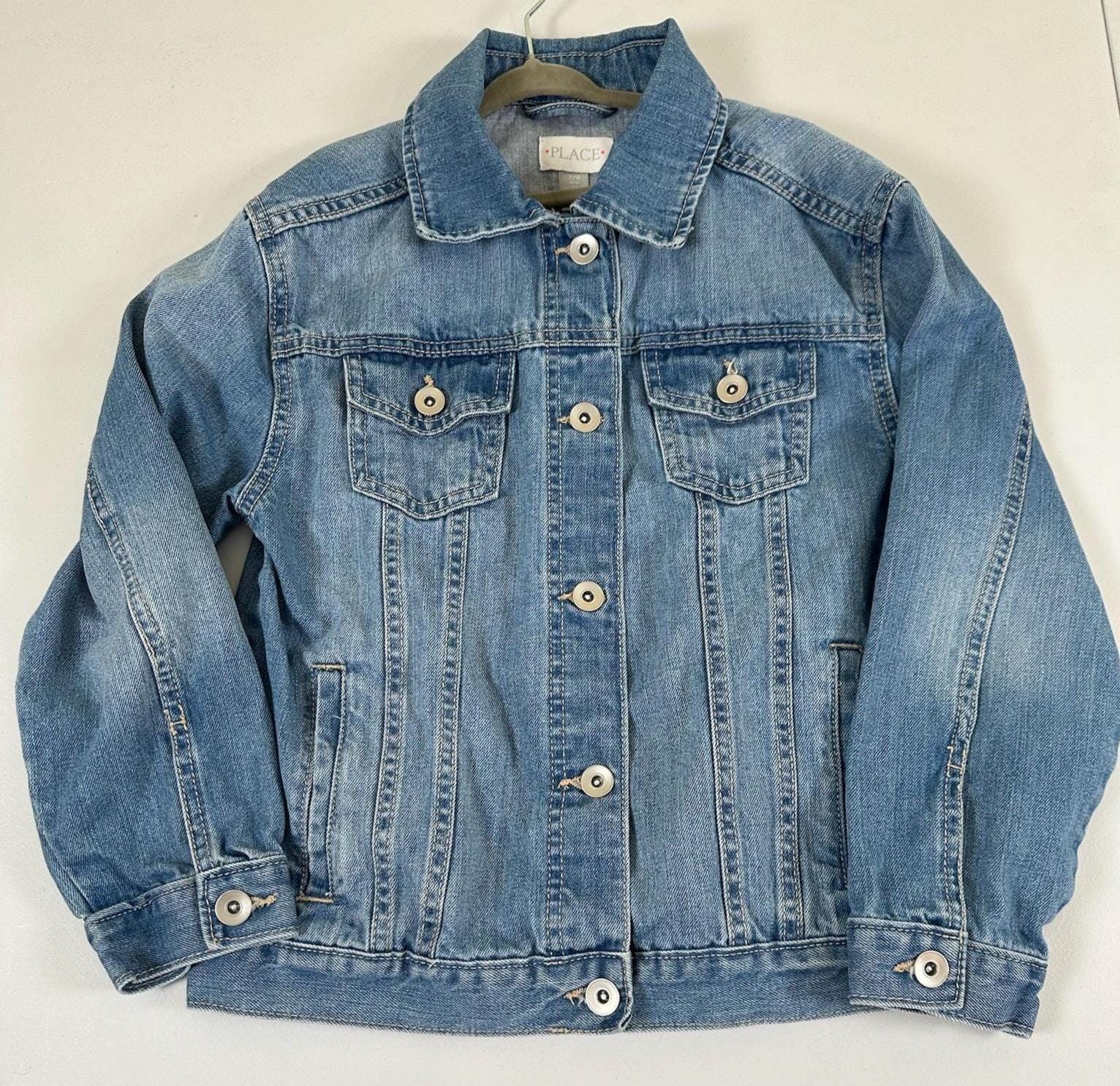 Marvel Denim Jacket Youth 7/8 | Upcycled Kids Jean Jacket | Children’s Place Superhero Jacket