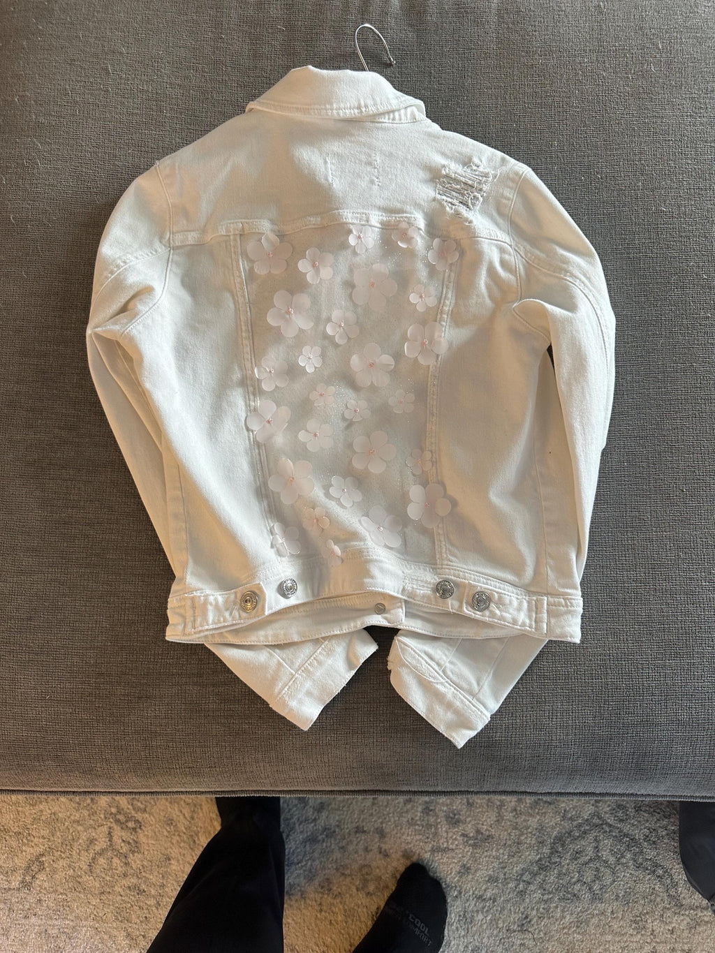 Youth Petite Small White Floral Denim Jacket | Upcycled Girls Jean Jacket | 3D Flower Jacket | Custom Boutique Kids Fashion | Spring Jacket