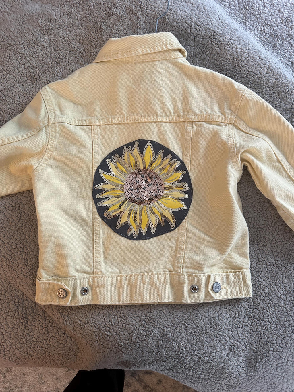 Girls Sunflower Denim Jacket | Youth Size 6/7 Jean Jacket | Upcycled Floral Jacket | Boutique Kids Clothing | Sequin Sunflower Coat