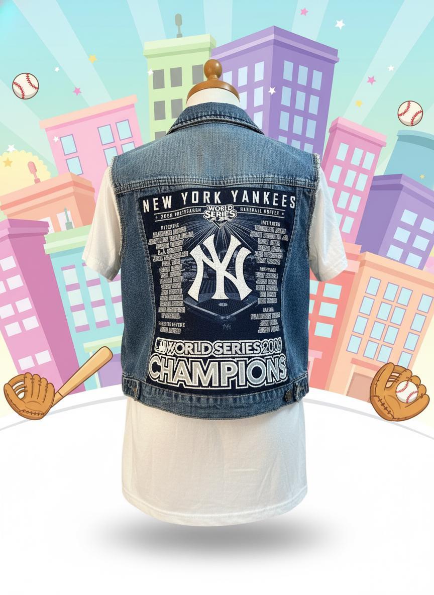 Upcycled Denim Vest Kids Baseball Style Patch One of a Kind Large