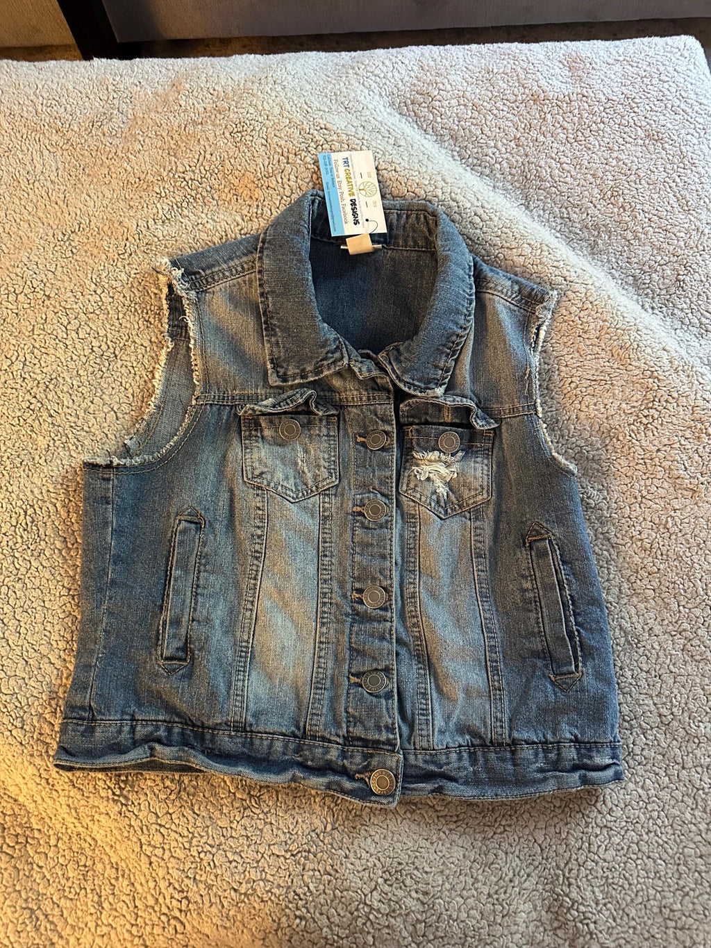 Upcycled Denim Vest Kids Baseball Style Patch One of a Kind Large