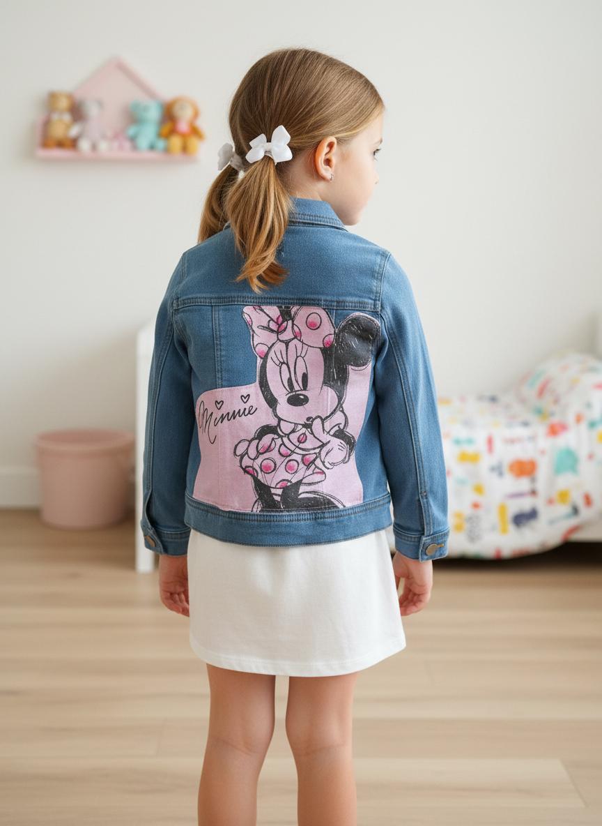 Custom Minnie Denim Jacket Kids Size 5/6 Upcycled Disney Jacket