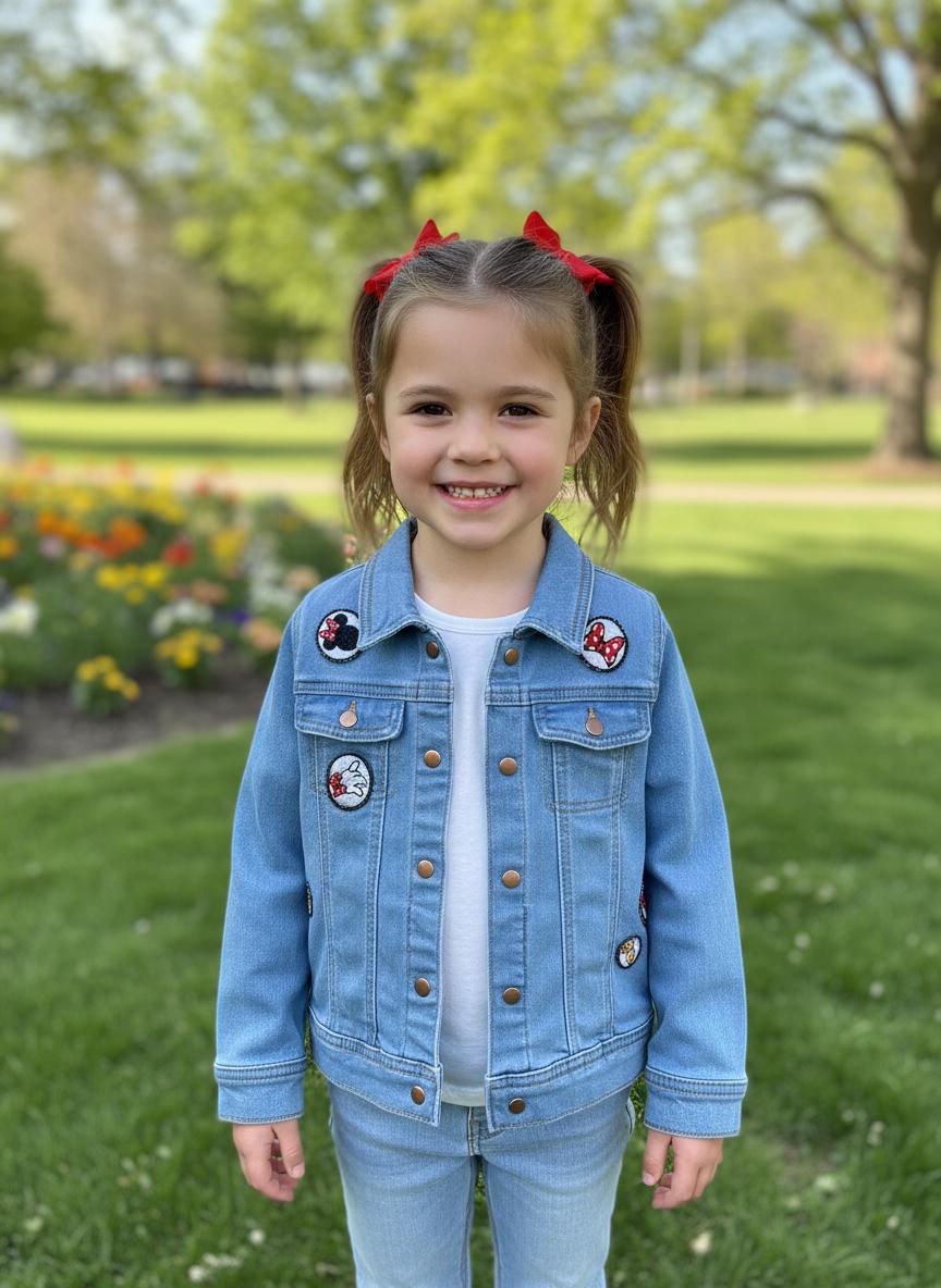 Custom Minnie Denim Jacket Kids Size 5/6 Upcycled Disney Jacket