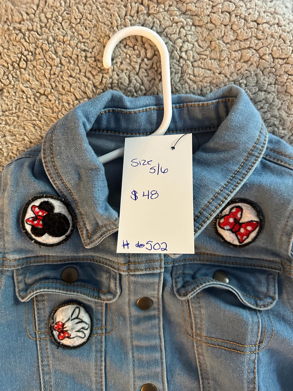 Custom Minnie Denim Jacket Kids Size 5/6 Upcycled Disney Jacket