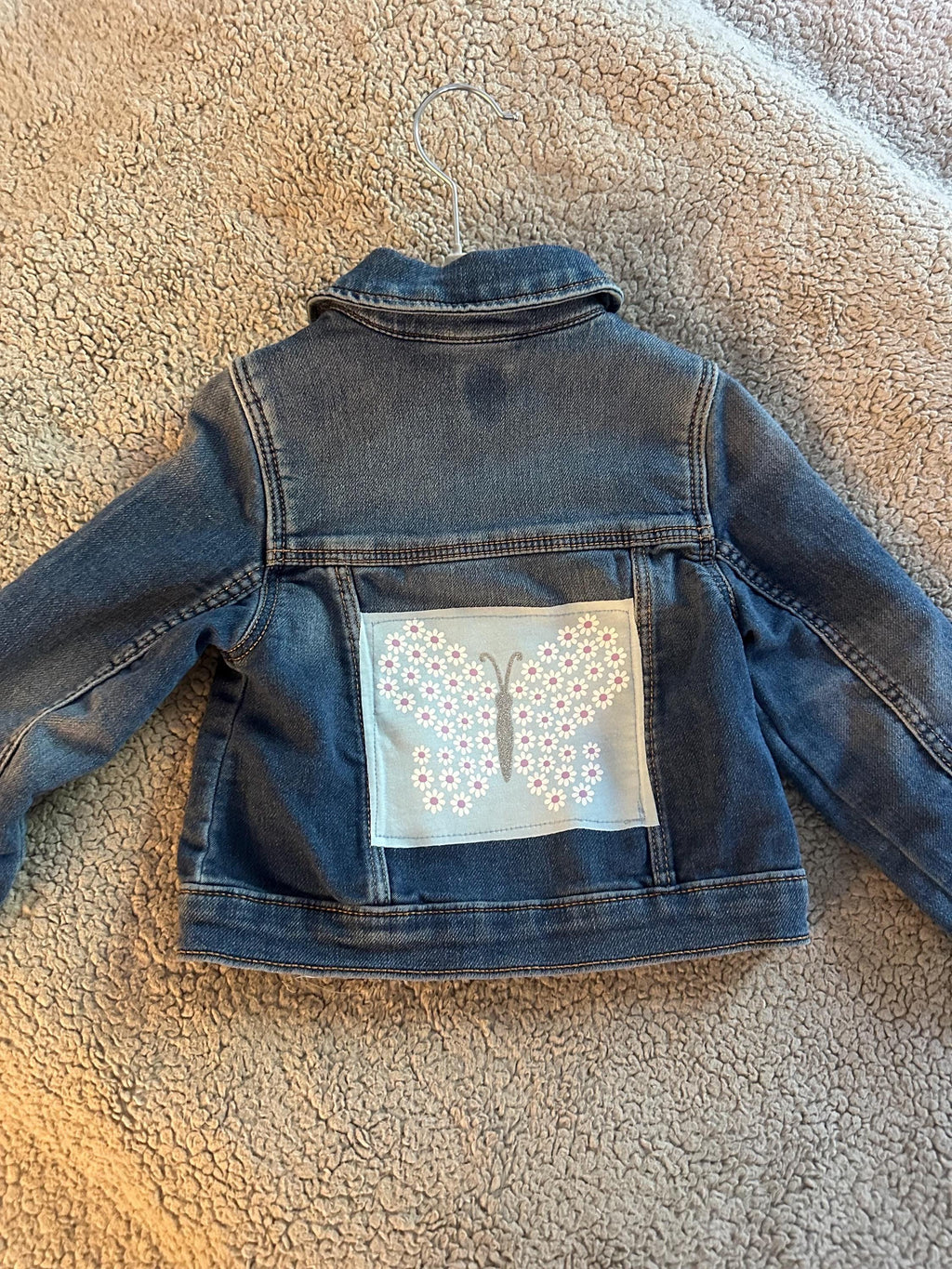Upcycled Toddler Denim Jacket Butterfly Patch Girls Size 3T Handmade