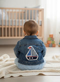 Baby Denim Jacket Sailboat 0-6M Nautical Infant Jean Jacket Gift