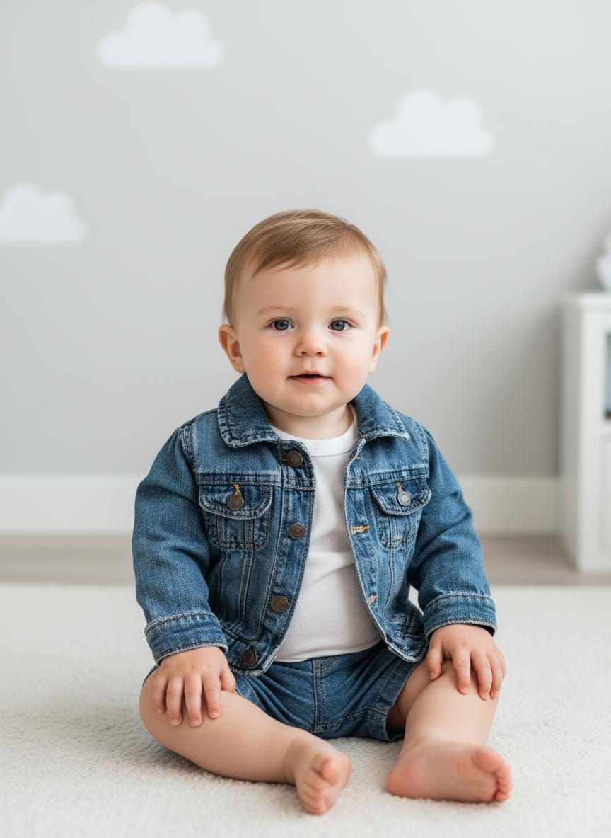 Baby Denim Jacket Sailboat 0-6M Nautical Infant Jean Jacket Gift