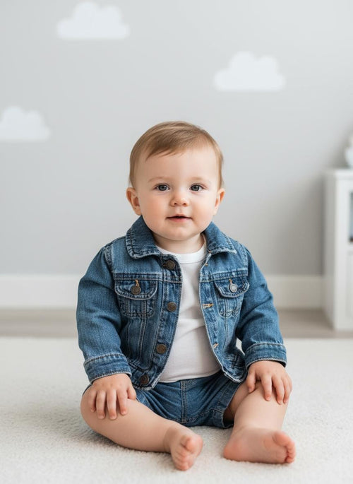Baby Denim Jacket Sailboat 0-6M Nautical Infant Jean Jacket Gift
