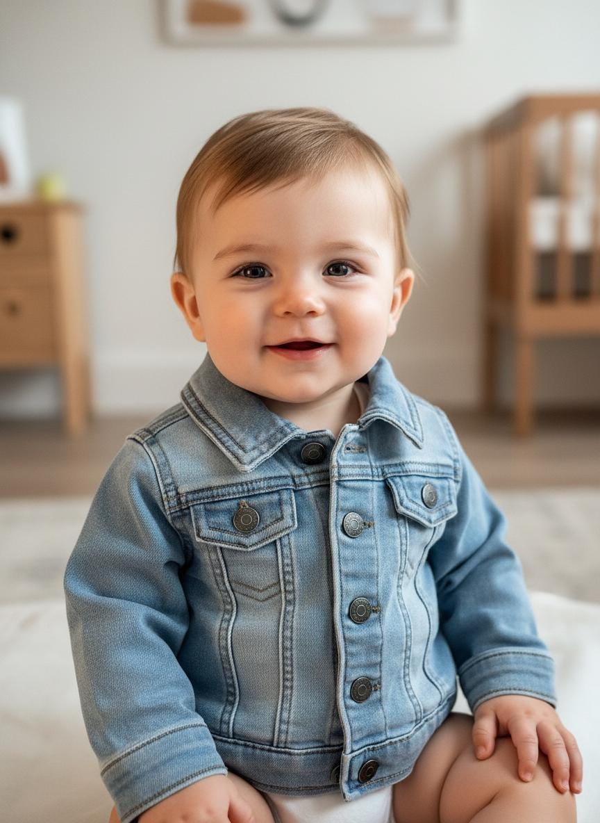 Baby Denim Jacket Fire Truck 0-6M Custom Infant Jean Jacket Gift
