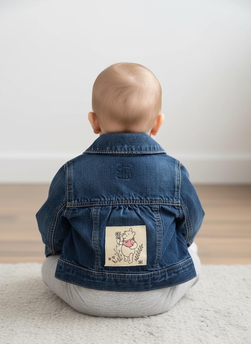 Winnie the Pooh Baby Denim Jacket | Upcycled Jean Coat (12-18 Months)