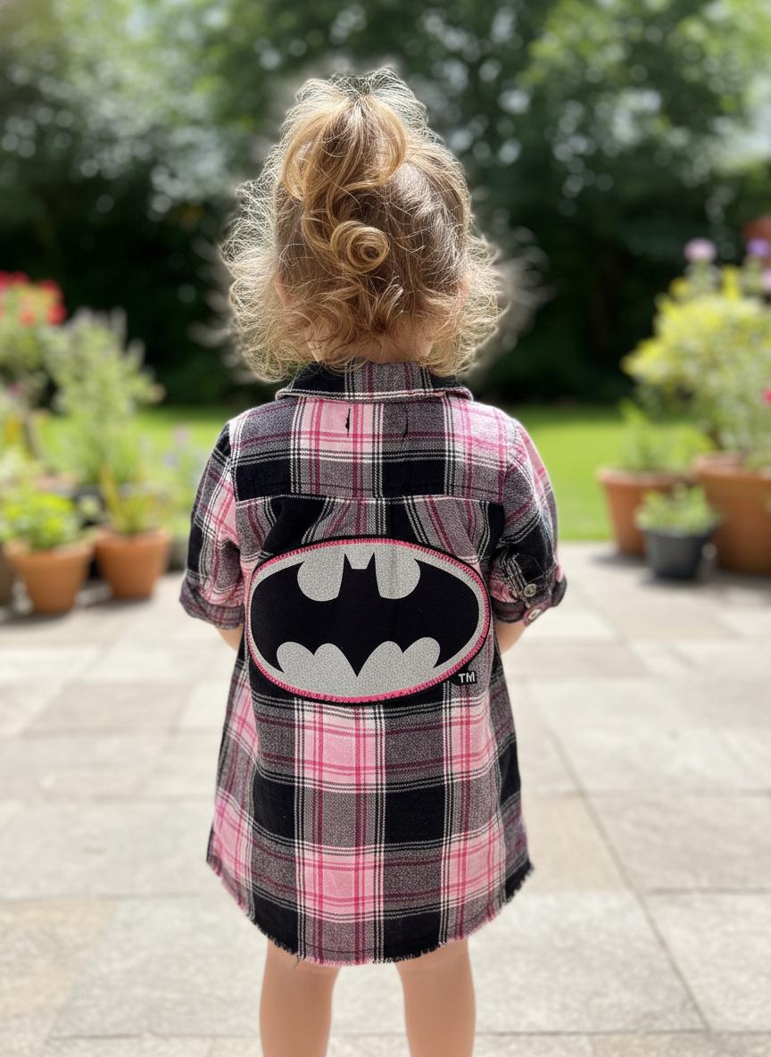 Upcycled Toddler Flannel Dress – Bat Girl Inspired | Size 18 Months | One of a Kind