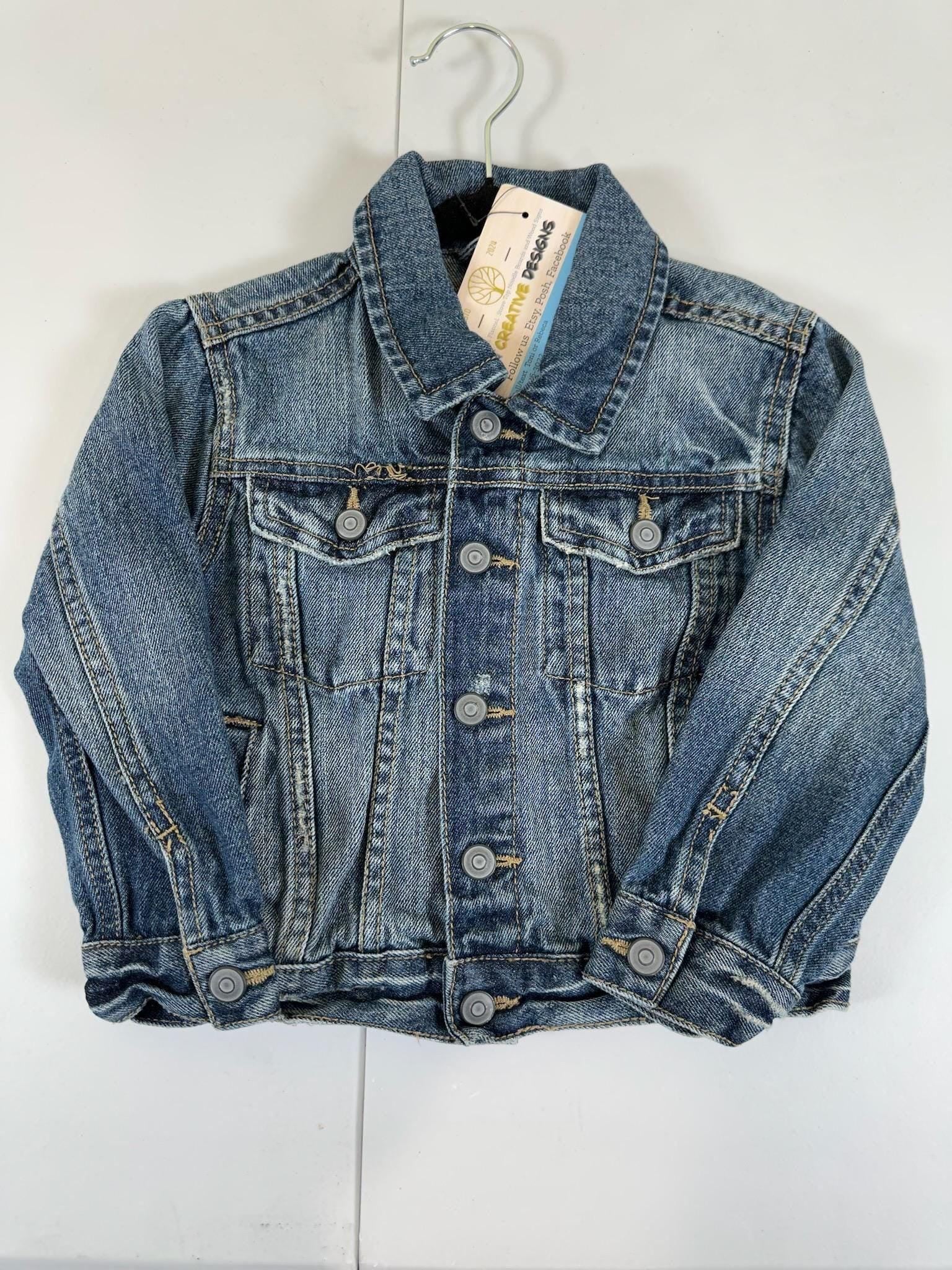 Upcycled Toddler Denim Jacket 2T – Sequin Heart Love | One of a Kind Kids Jean Jacket