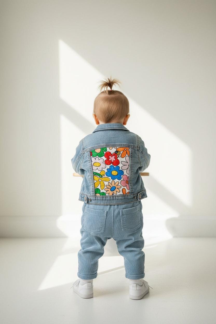 Upcycled Baby Denim Jacket – Size 12 Months | Floral Back Detail | One of a Kind