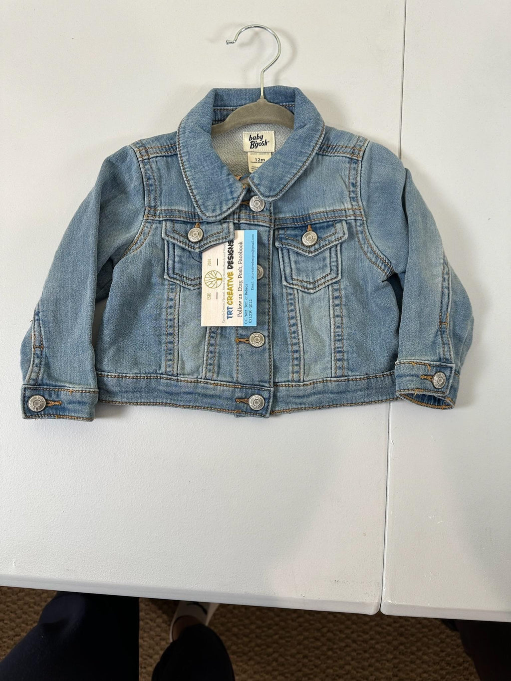 Upcycled Baby Denim Jacket – Size 12 Months | Floral Back Detail | One of a Kind