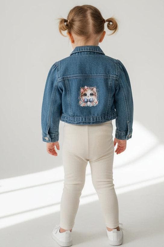 Girls Denim Jacket 3T – Embroidered Floral, Kitty Back Design