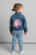 Vintage Pink Car Denim Jacket - Unique Jean Jacket with Retro Vehicle Design