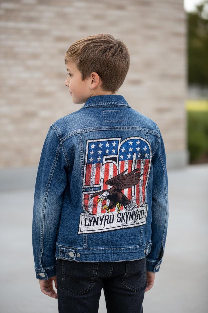 Lynyrd Skynyrd Denim Jacket | Youth Large Upcycled Rock Band Jean Jacket