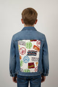 Marvel Denim Jacket Youth 7/8 | Upcycled Kids Jean Jacket | Children’s Place Superhero Jacket