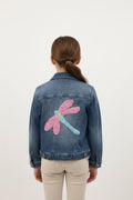 Upcycled BCBG Girls Denim Jacket (Size 8) – Handcrafted Chenille Dragonfly Design