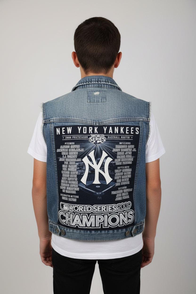 Upcycled Denim Vest Kids Baseball Style Patch One of a Kind Large