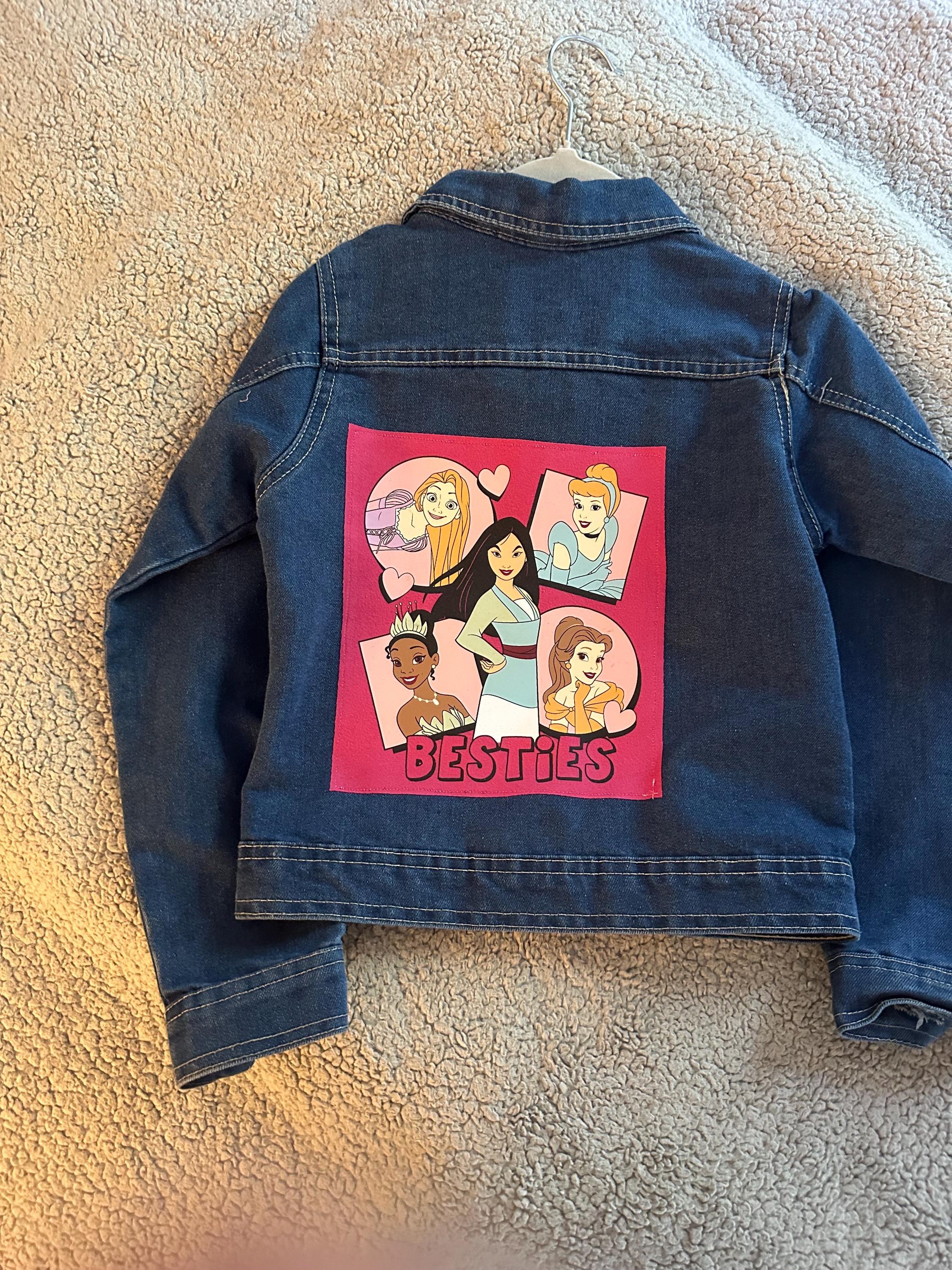 Princess Inspired Denim Jacket | Girls Jean Jacket | Upcycled Kids Jacket | Besties Jacket | Size 6 Girls Clothing | Handmade Fashion
