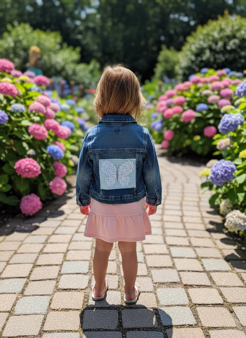 Upcycled Toddler Denim Jacket Butterfly Patch Girls Size 3T Handmade