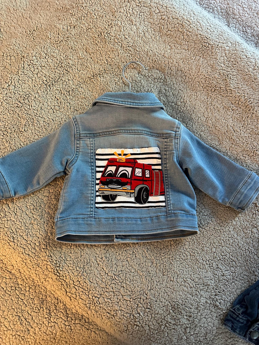 Baby Denim Jacket Fire Truck 0-6M Custom Infant Jean Jacket Gift