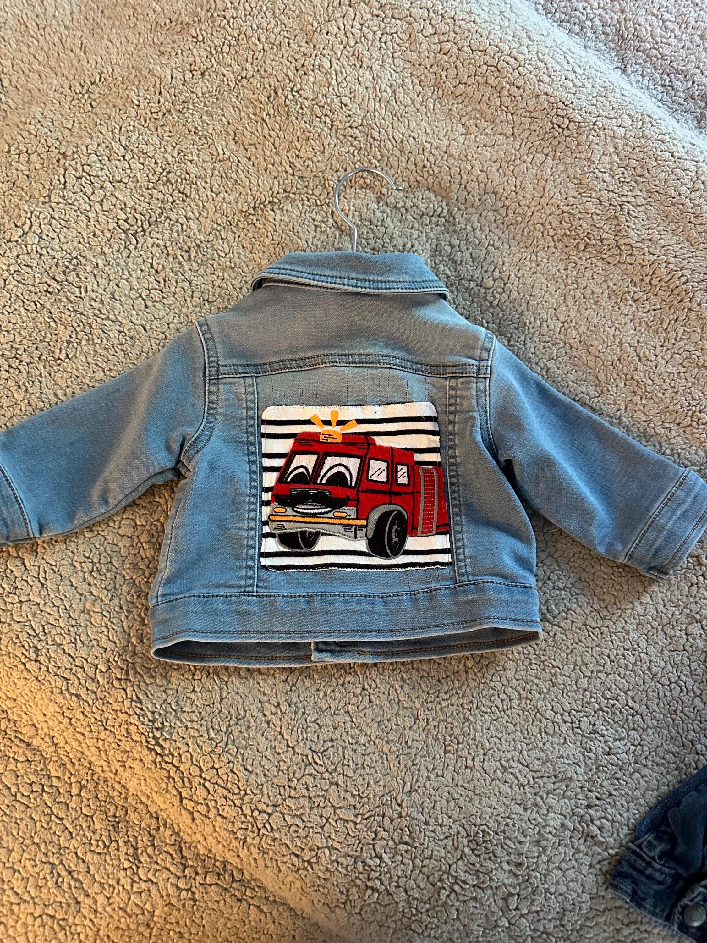 Baby Denim Jacket Fire Truck 0-6M Custom Infant Jean Jacket Gift