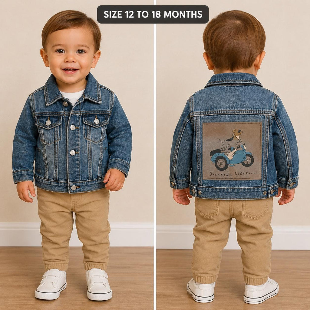 Grandpa’s Sidekick Denim Jacket | Baby Boy Jean Jacket | Upcycled Toddler Jacket | Handmade Baby Clothes | 12-18 Months | One of a Kind