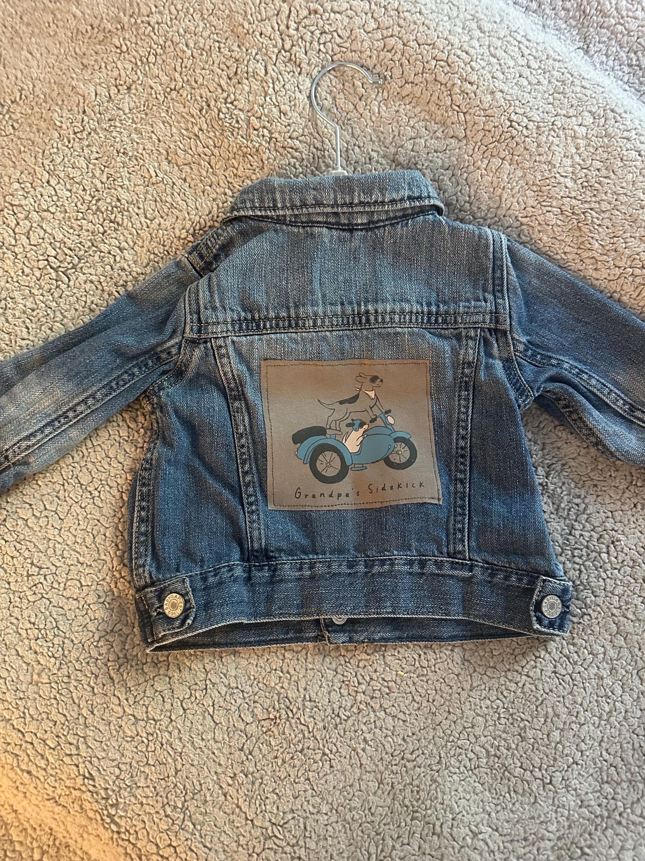 Grandpa’s Sidekick Denim Jacket | Baby Boy Jean Jacket | Upcycled Toddler Jacket | Handmade Baby Clothes | 12-18 Months | One of a Kind