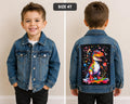 Dinosaur Denim Jacket | Kids Dino Jean Jacket | Upcycled Toddler Jacket | Colorful T-Rex Jacket | Size 4T | Handmade Kids Clothing