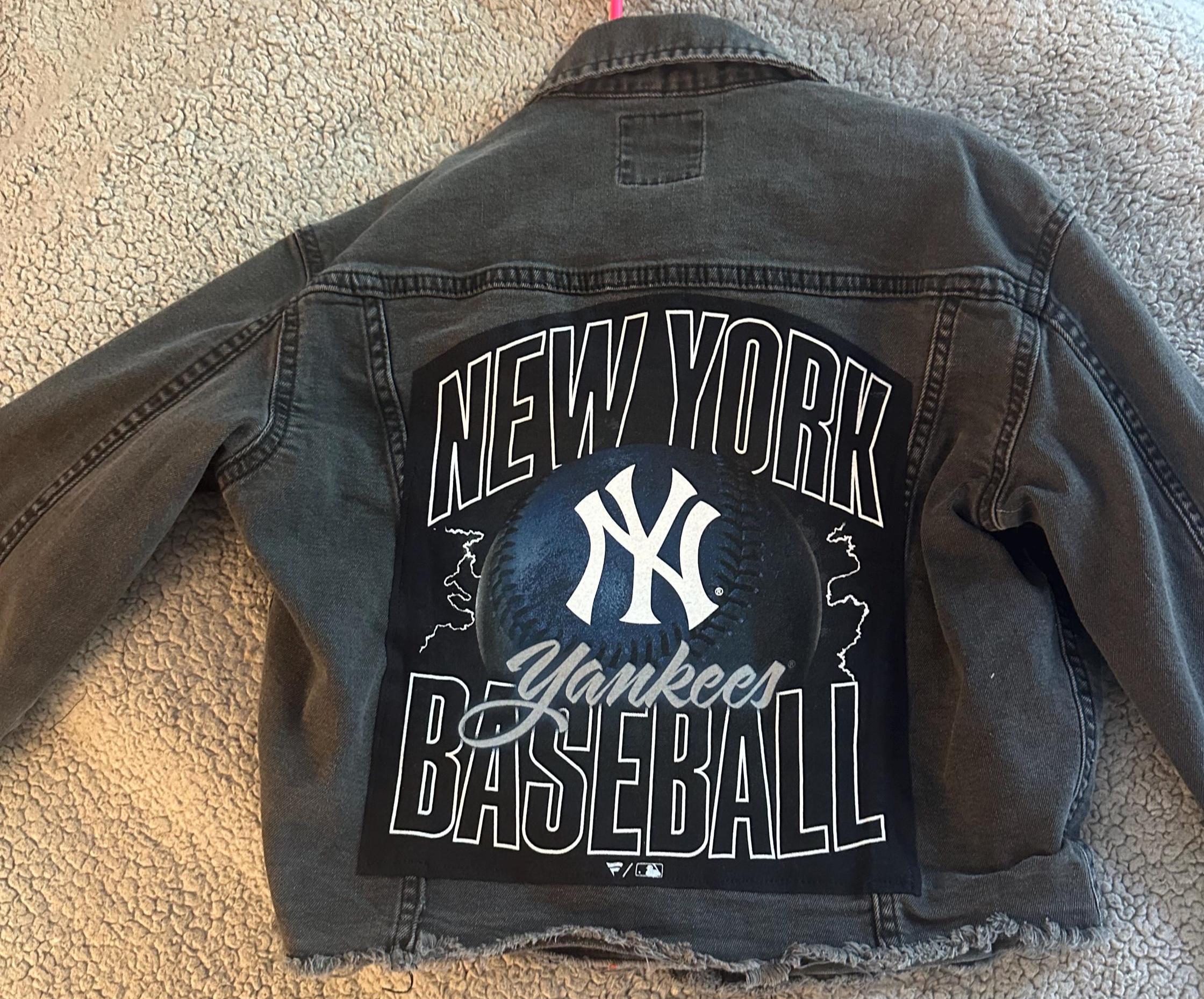 New York Yankee Baseball Denim Jacket | Upcycled Youth Jean Jacket | Baseball Fan Jacket | Youth Size 10 | One of a Kind Kids Jacket