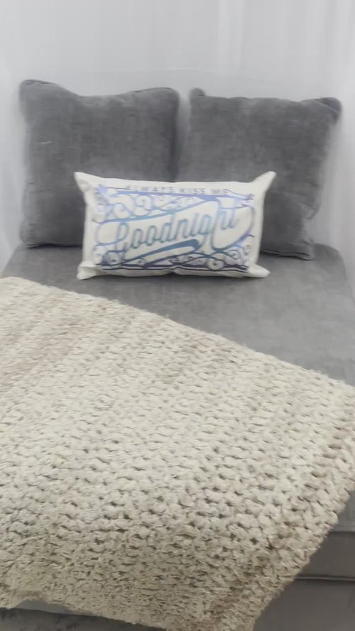 Always Kiss Me Goodnight Lumbar Pillow Cover – Shiny Blue Vinyl, 20" x 12"