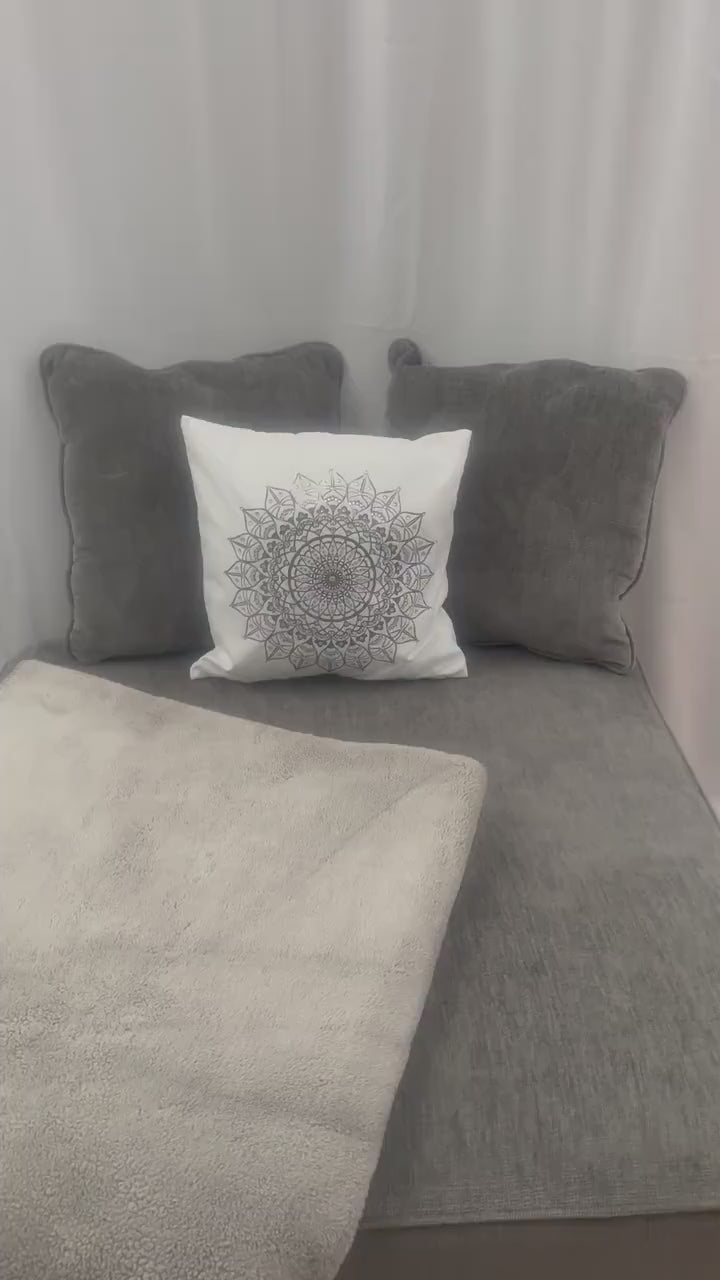 Silver Mandala Rhinestone Throw Pillow Cover - 16"x16" - One-of-a-Kind Home Decor