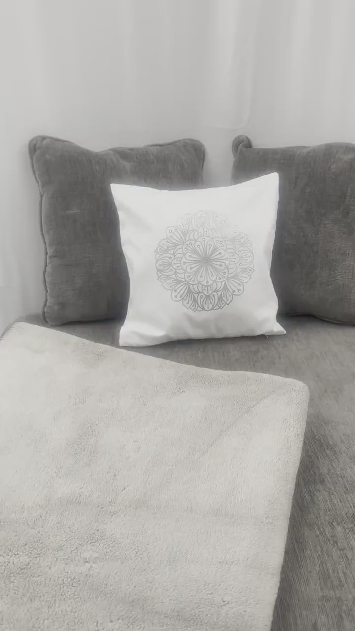 Silver Mandala Rhinestone Throw Pillow Cover - 15"x15" - One-of-a-Kind Home Decor