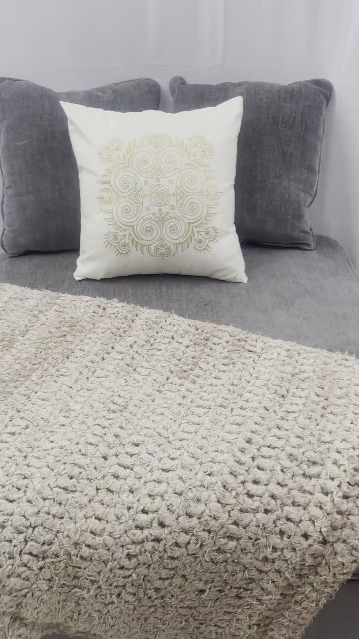 Dreamy Elegant Gold and Rhinestone Mandala Pillow, 16" x 16"; Home Decor