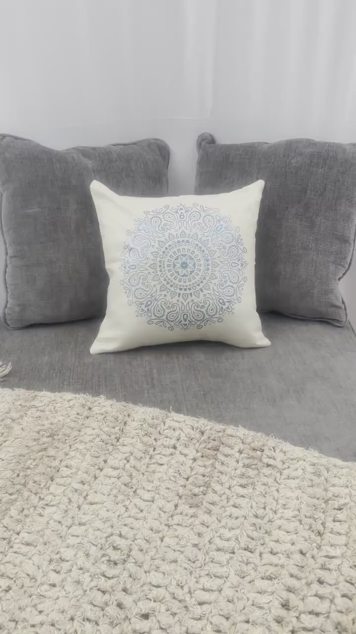 Handmade Metallic Blue Mandala Rhinestone Throw Pillow Cover (16"x16")